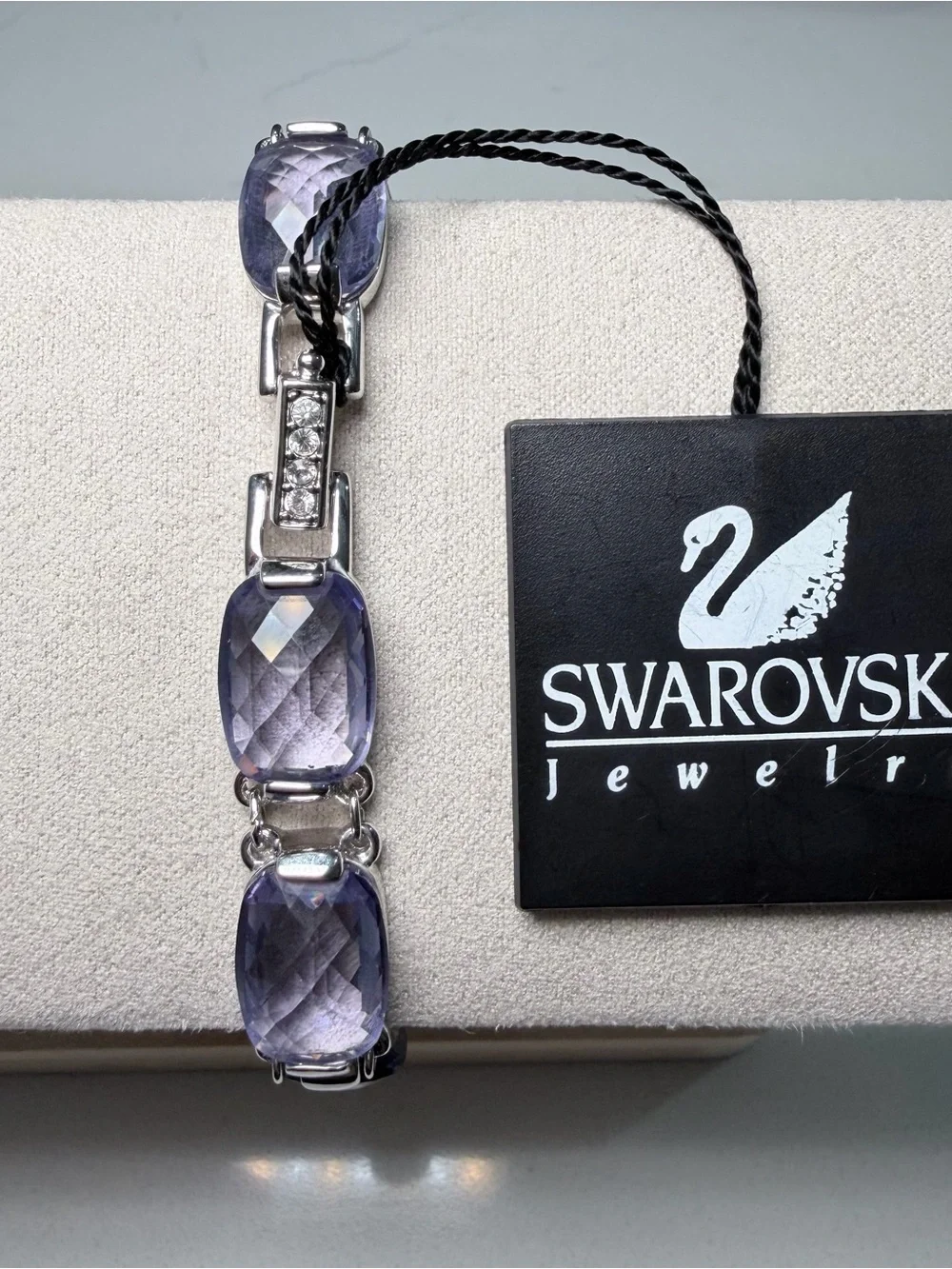 Tanzanite Purple Cushion Cut Crystal Rhodium Link Bracelet